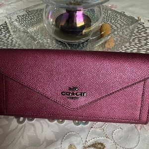 NEW- Coach Women's Shimmering Purple Leather Wallet